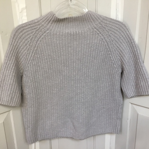 Theory Gray Mock Neck Cropped Cotton/ Cashmere Sweater - Picture 13 of 16